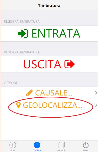 La nuova funzione 'geolocalizza' nella pagina della timbratura in PortalMobile